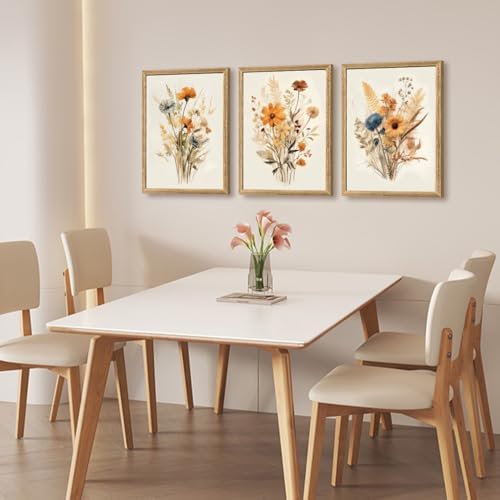 Hianan Wood Framed Vintage Orange Wildflower Wall Art Set of 3, 16x24 in - Image 5