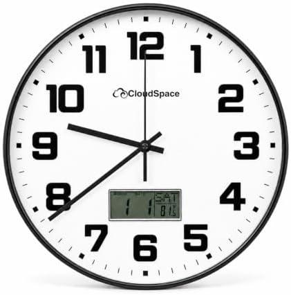 Cloud Space 12” Silent Wall Clock Battery Operated, Non Ticking Modern Wall by Cloud+Space