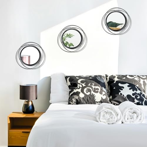 3 Set Sunburst Round Mirrors for Wall Decor Bedroom Bathroom - Image 3
