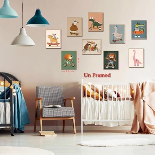 SAMHOU Kids Room Wall Art Set of 9, Funny Cute Cartoon Animal Canvas Prints - Image 7