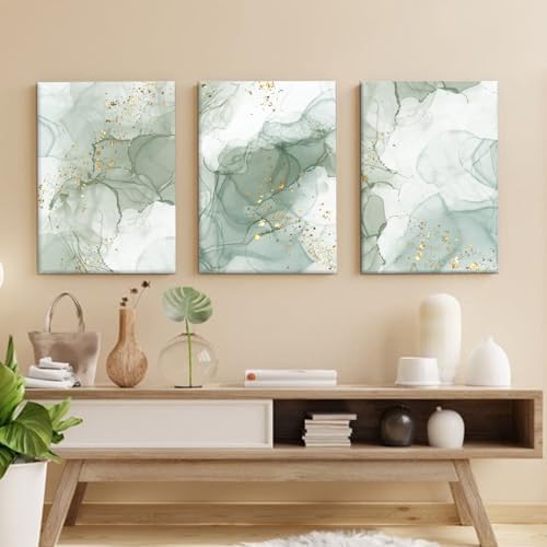 Green Wall Art Set of 3, Abstract Sage Green Wall Decor Living Room, Boho Green - Image 3