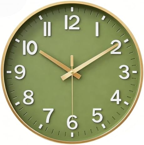HZDHCLH 10 Inch Wall Clock Battery Operated Silent Non Ticking Green Modern by HZDHCLH