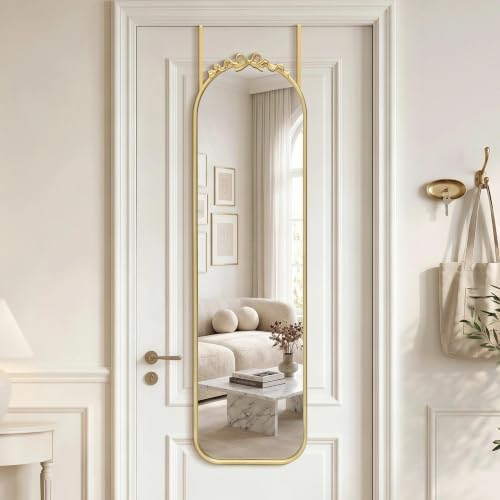 Besdomus Door Mirror Full Length: 14"x50" Gold Bow Over The Door Hanging by Besdomus