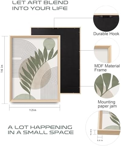 Boho Sage Green Framed Wall Art, Abstract Canvas Prints - Image 2