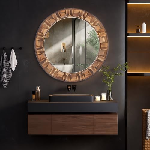36 Inch Large Round Solid Wood Wall Mirror - Image 5