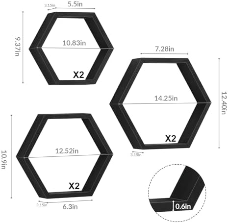 Hexagon Floating Shelves Black, Honeycomb Shelves - Image 3