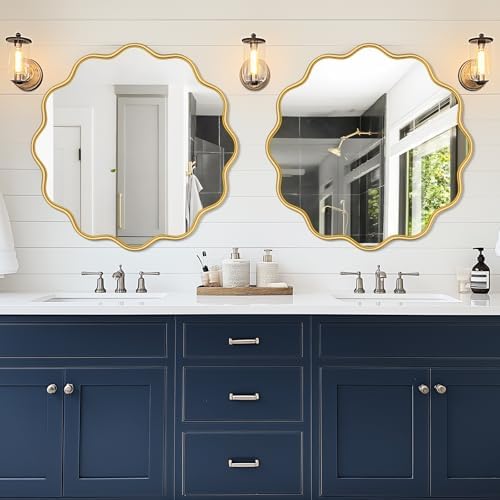 PROHOMEWARE Gold Round Mirror 36 Inch Wavy Bathroom Vanity Mirror Gold Frame - Image 2