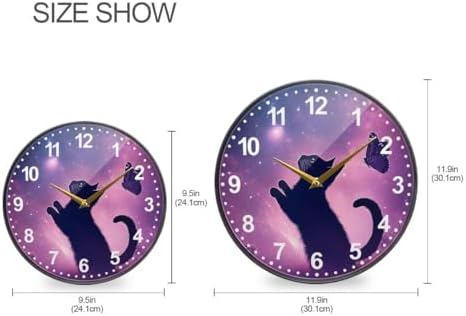 ALAZA Cat and Butterfly in Purple Galaxy Starry Wall Clock Battery Operated - Image 2
