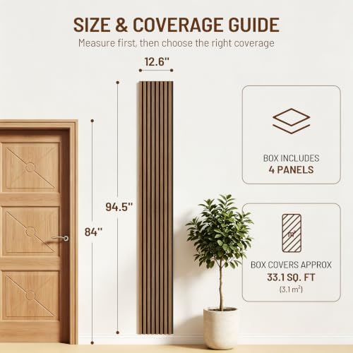 Amsleekey 4-Pack 94.5″x12.6″ Acoustic Wood Slat Wall Panels, 8 Hooks - Image 2