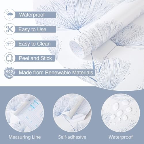 Safiyya Blue and White Peel and Stick Wallpaper Dandelion 17.3in x78.7in - Image 6