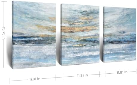 Nicetop Abstract Canvas Wall Art 3 Piece 12x16 Blue Yellow Ocean Set - Image 2
