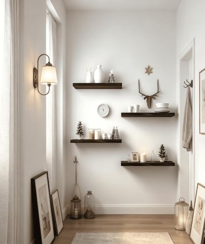 Brown Wood Floating Shelves for Wall Shelf 17 Inch Set of 6 - Image 4