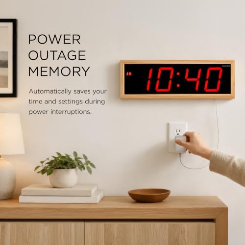 Ivation Large Digital Wall Clock, Big LED Display & Stylish Wood Frame - Image 6