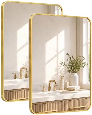 2-Pack 24x36 Inch Brushed Gold Rounded Rectangle Vanity Mirrors by Pocetry