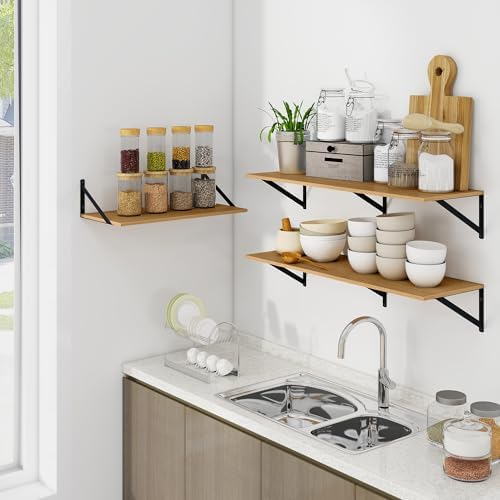 Heimlove 36W x 12D Deep Floating Shelves Set of 2 Oak - Image 6
