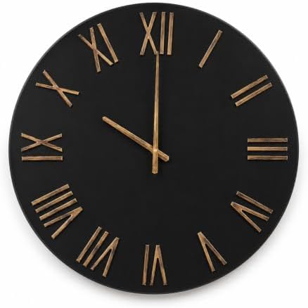Large Wall Clock 24 Inch, Distressed Gold Roman Numerals by Unknown