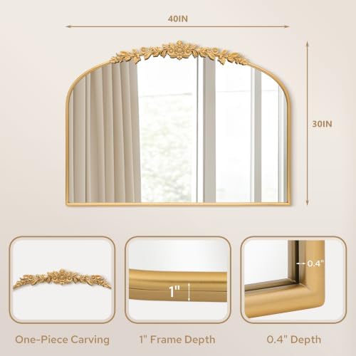 Besdomus Large Vintage Gold Mirror: 40"x30" Baroque Antique Arched Mirror - Image 2