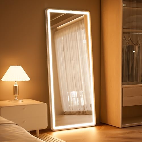 56"x20" Dimmable 3-Color LED Full Length Floor Body Mirror by Unknown