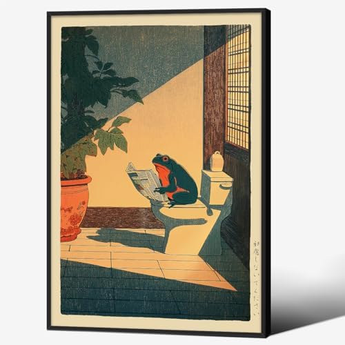 Japanese Frog Black Framed Wall Art Cute Animal Canvas Print Funny Frog On The by Unknown