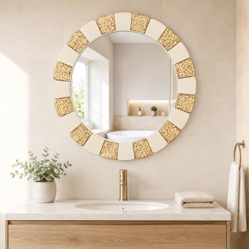 Saliwa 27 Inch Round Bathroom Mirror, Wood Framed Wall Mirror, Rustic Farmhouse - Image 5