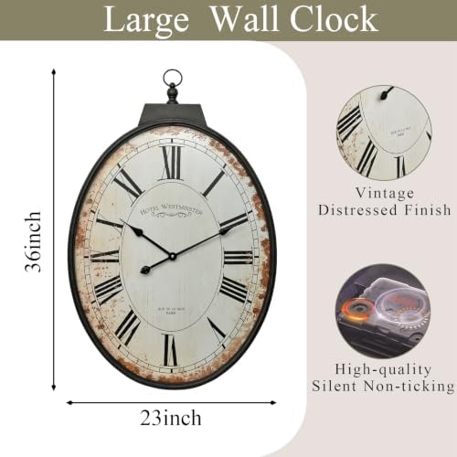 Large Vintage Wall Clock, 36 Inch Distressed Farmhouse - Image 3