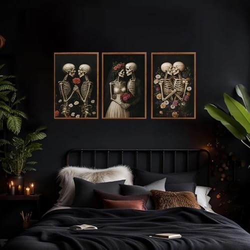 HLNIUC Halloween Rose Wedding Framed Wall Art, Vintage Skeleton Rose Canvas - Image 5
