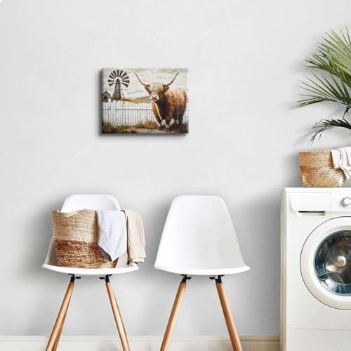Farmhouse Highland Cow Wall Art Windmill Barn Pictures Western Wall Decor - Image 4