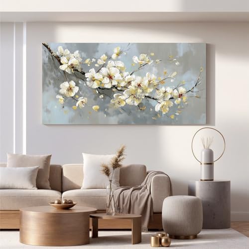 YISXINOAG Beige Flower Floral Wall Art Modern Painting Canvas Print 24"X48" - Image 5