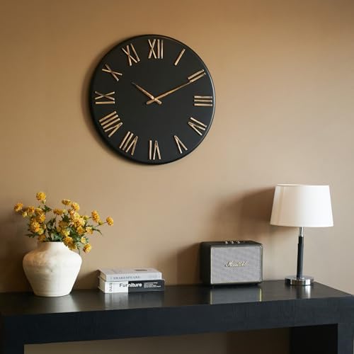 Large Modern Wall Clock, 24 inch, Matte Black, Metal Face, Quartz Movement - Image 3
