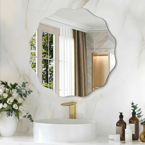 CILIBER Wavy Mirror for Wall, 3mm Tempered Glass Decorative Bathroom Vanity by CILIBER