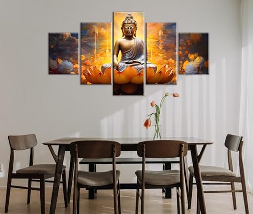 DJSYLIFE Gold Buddha Wall Art, 5 Piece Canvas Print - Image 6