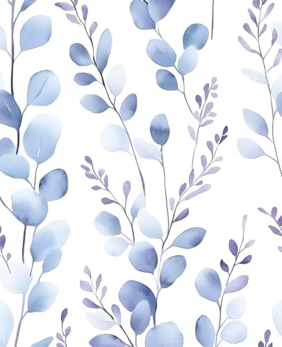 Serene Blue Foliage Botanical Peel and Stick Wallpaper 17.5" x 393" by VOLEAARWALLPAPER