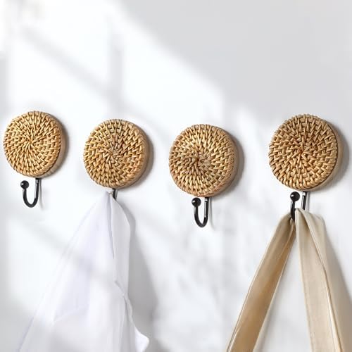 Colingmill 4 Pcs Boho Rattan Wall Hooks, Woven Towel Hooks Decor - Image 3