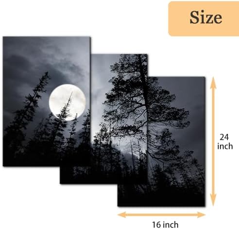 Pacimo 3 Pieces Framed Wall Art Decorations Dark Forest Night Landscape - Image 4