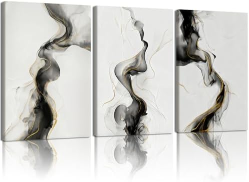 NCCXNCC 3 Pcs Black and White Abstract Canvas Wall Art 12x16 Inch Framed by Unknown