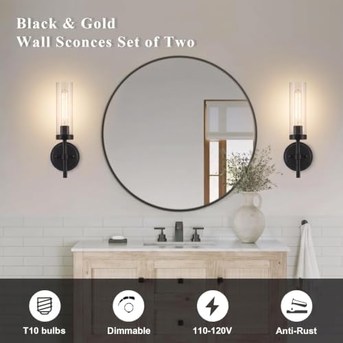 SANTOSTOCK Black Wall Sconces Set of Two, Hardwired Bathroom Vanity Sconces - Image 3