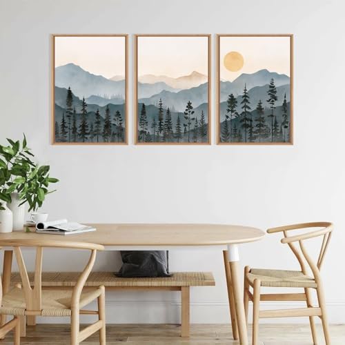 LHIUEM Boho Mountain Framed Canvas Wall Art Set, Forest Pine Tree Wall Decor - Image 3