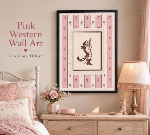 Framed Western Cowboy Cat Canvas Wall Art, Funny Animal Picture Wall Decor - Image 2