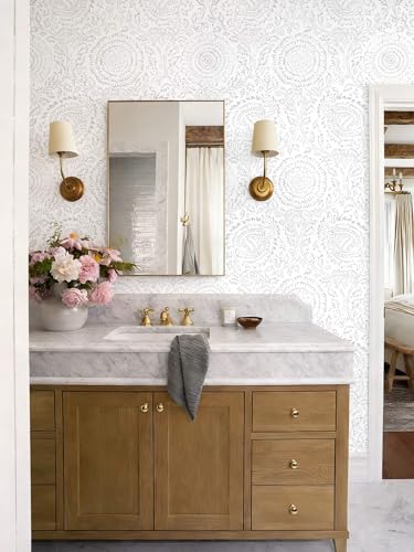 Ismoon Floral Peel and Stick Wallpaper Boho Grey and White Contact Paper - Image 3