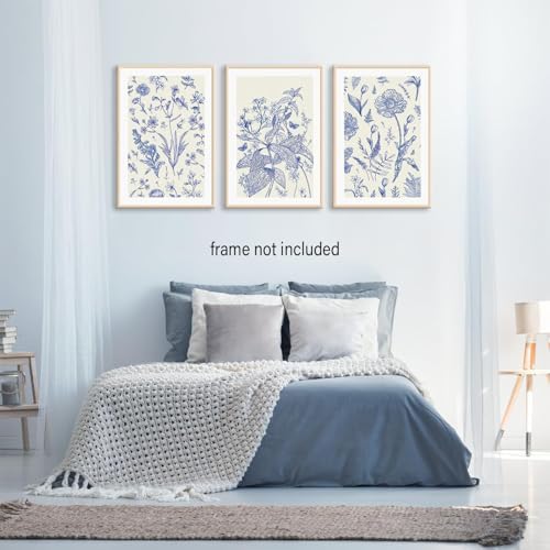 LYPHNX Blue White Chinoiserie Floral Poster Wall Art Navy Watercolor Flower - Image 5