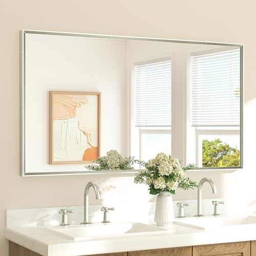 TETOTE Brushed Nickel Mirror 55" x 30" Beveled Framed Bathroom Vanity Wall by TETOTE
