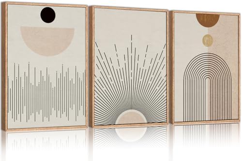 LHIUEM Large Abstract Boho Line Framed Canvas Wall Art Set, Modern Geometric by LHIUEM