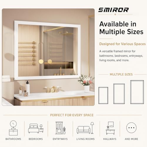 SMIROR 48x40 Matte White Bathroom Vanity Mirror - Image 6