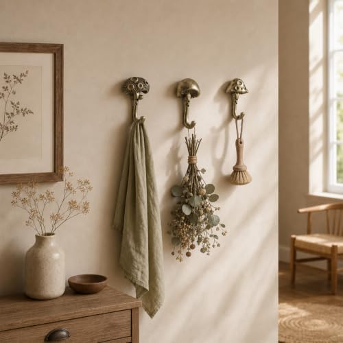 3 Pcs Mushroom Wall Hooks Decorative Iron Mushroom Shaped Hanging Hooks Wall - Image 3