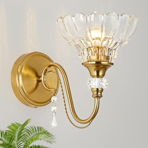 1 Piece Vintage Wall Sconce, 1-Light Brushed Gold Finish Wall Sconce - Image 2