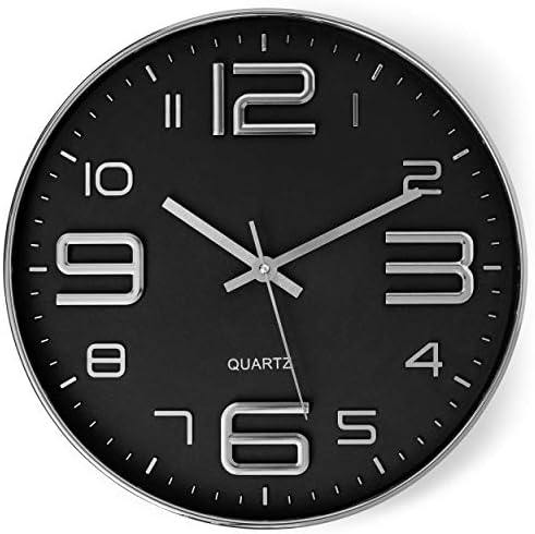 Bernhard Products Black Wall Clock 12 Inch Stylish Modern Silver Silent by BernhardProducts