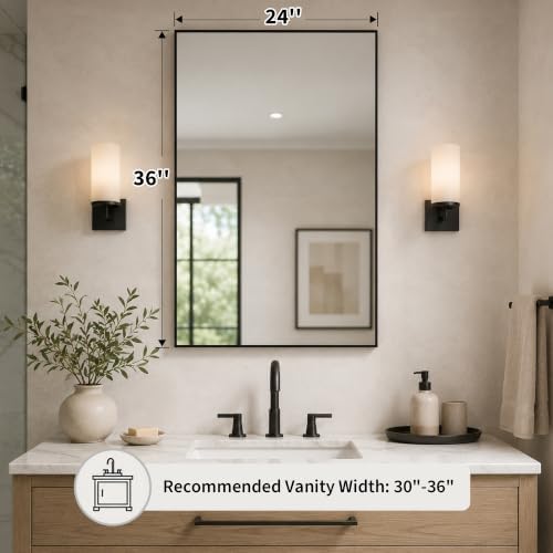 24x36 Matte Black Framed Rectangle Bathroom Vanity Wall Mirror - Image 5