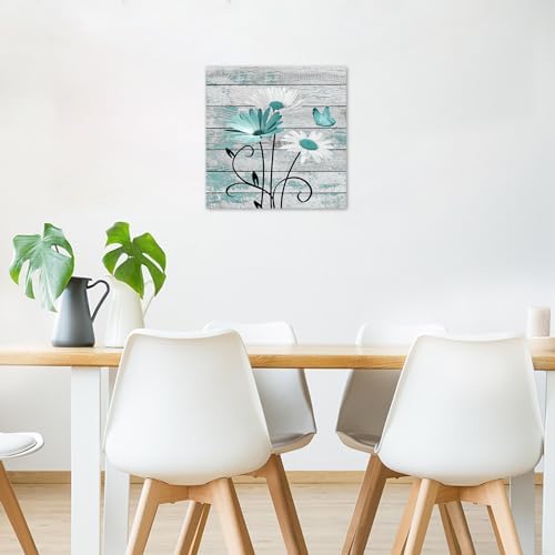HVEST Farmhouse Teal Floral Wall Art - Image 3