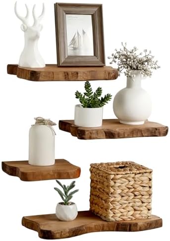 Pinkunn 4 Pcs Solid Live Edge Floating Shelves - Image 4