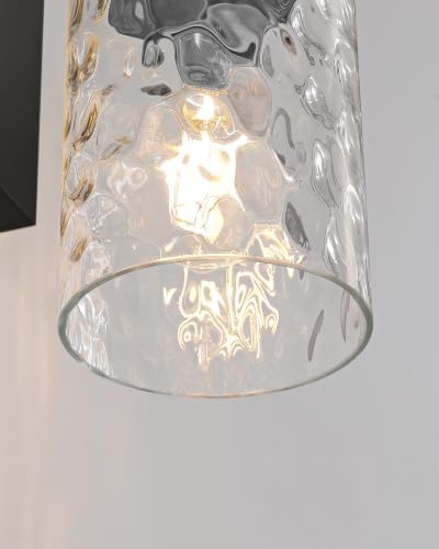 Hammered Glass Wireless Battery Operated Wall Sconces Set of Two Black - Image 3